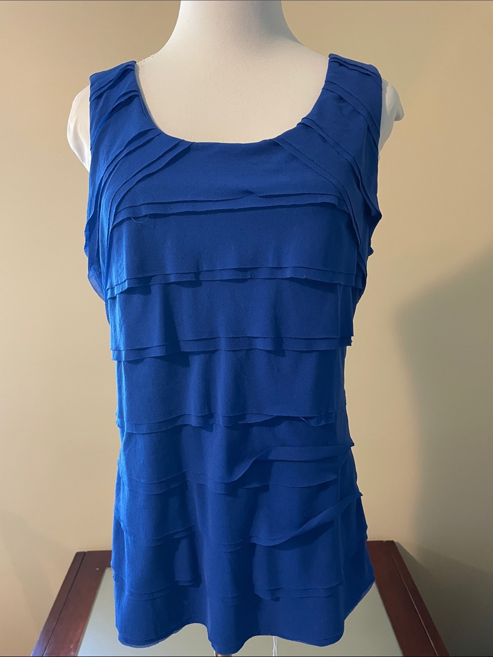 Laura Ashley Royal Blue Sleeveless Ruffled Tank Top | M